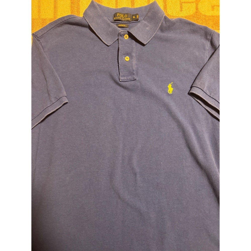 Polo Ralph Lauren Men Blue Custom Fit Polo Shirt Yellow Pony Logo XL - Picture 4 of 4
